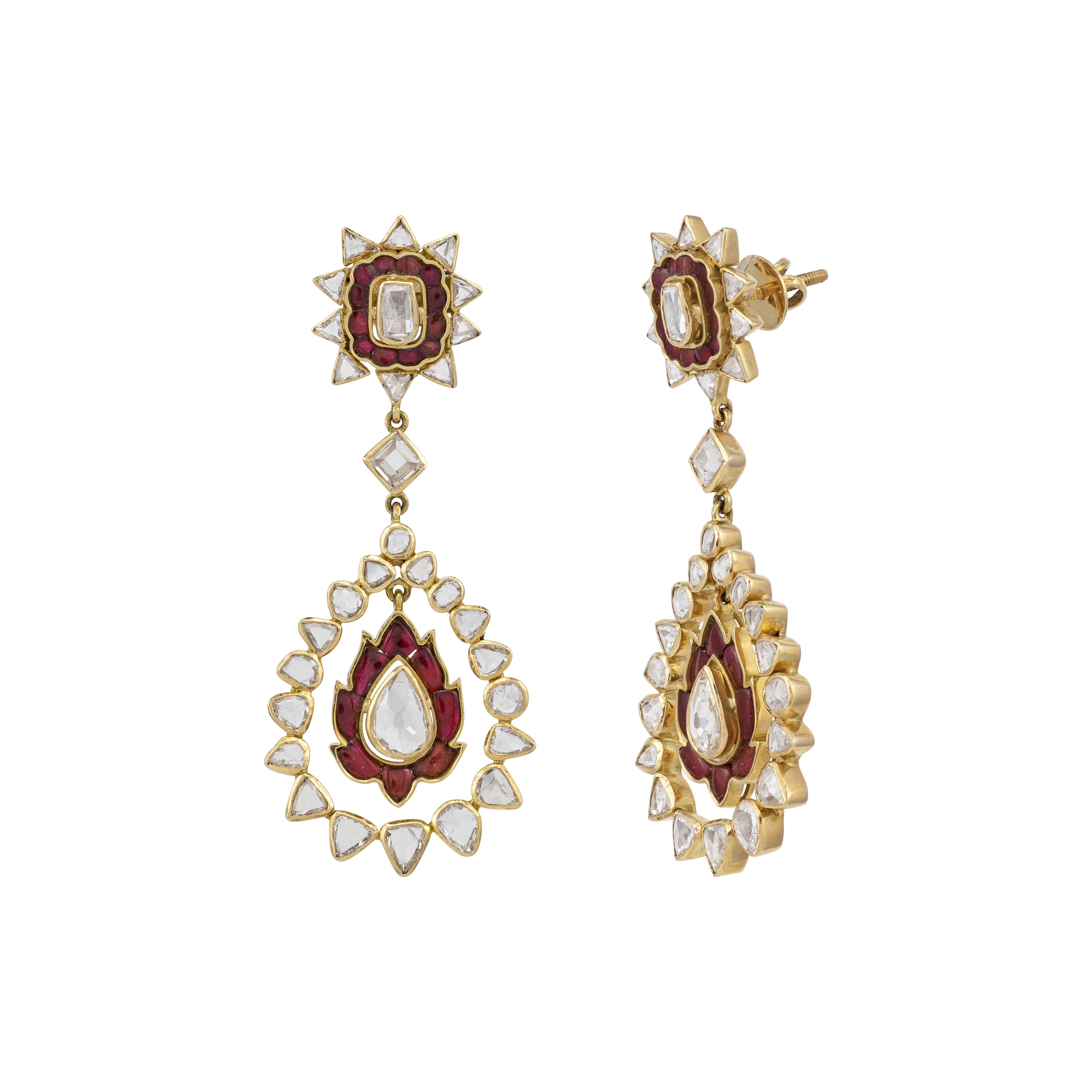 Red Talaf Rosecut Polki Drop Earrings